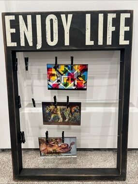 Rustic “Enjoy Life” Photo/Card Display Sign Farmhouse Wall Decor